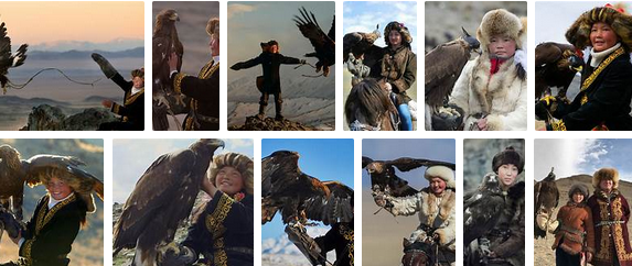 Teenage girl AsholPan hunts with Golden Eagle.png